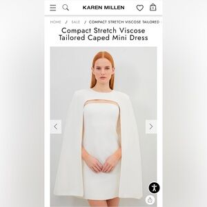 Karen Millen NWT Compact Stretch Viscose Tailored Caped Mini Dress in Ivory